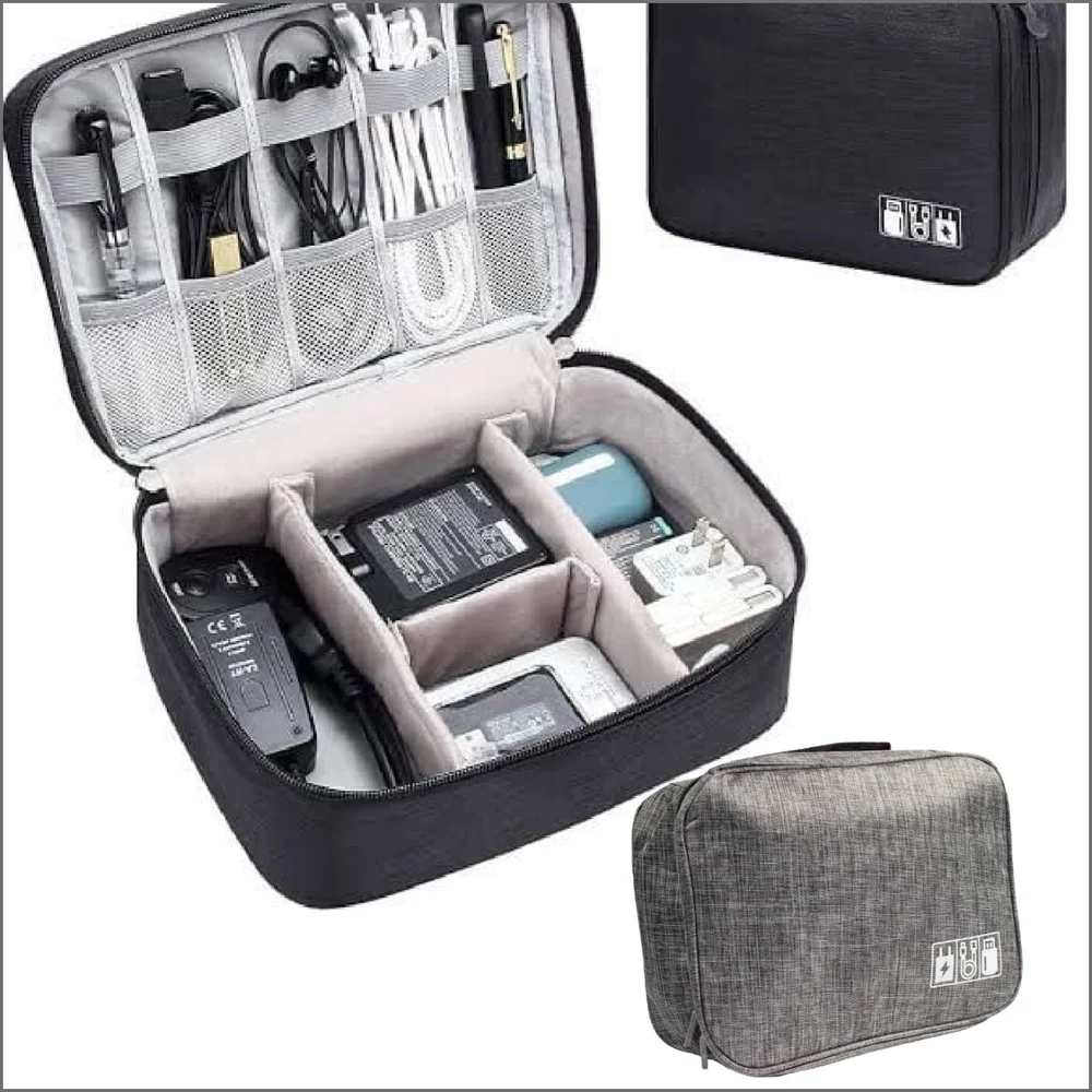 PU Leather Custom Logo Double-Layer Travel Tech Organizer