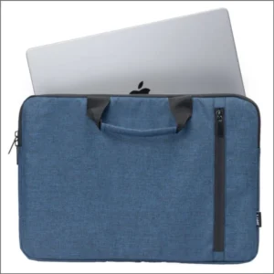 Nylon Blue Melange Custom Logo Printed Laptop Sleeve Bag with Handle